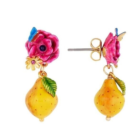 LES NEREIDES Anthropologie  Hand Enamelled PEAR Yellow  EARRINGS - Picture 2 of 2